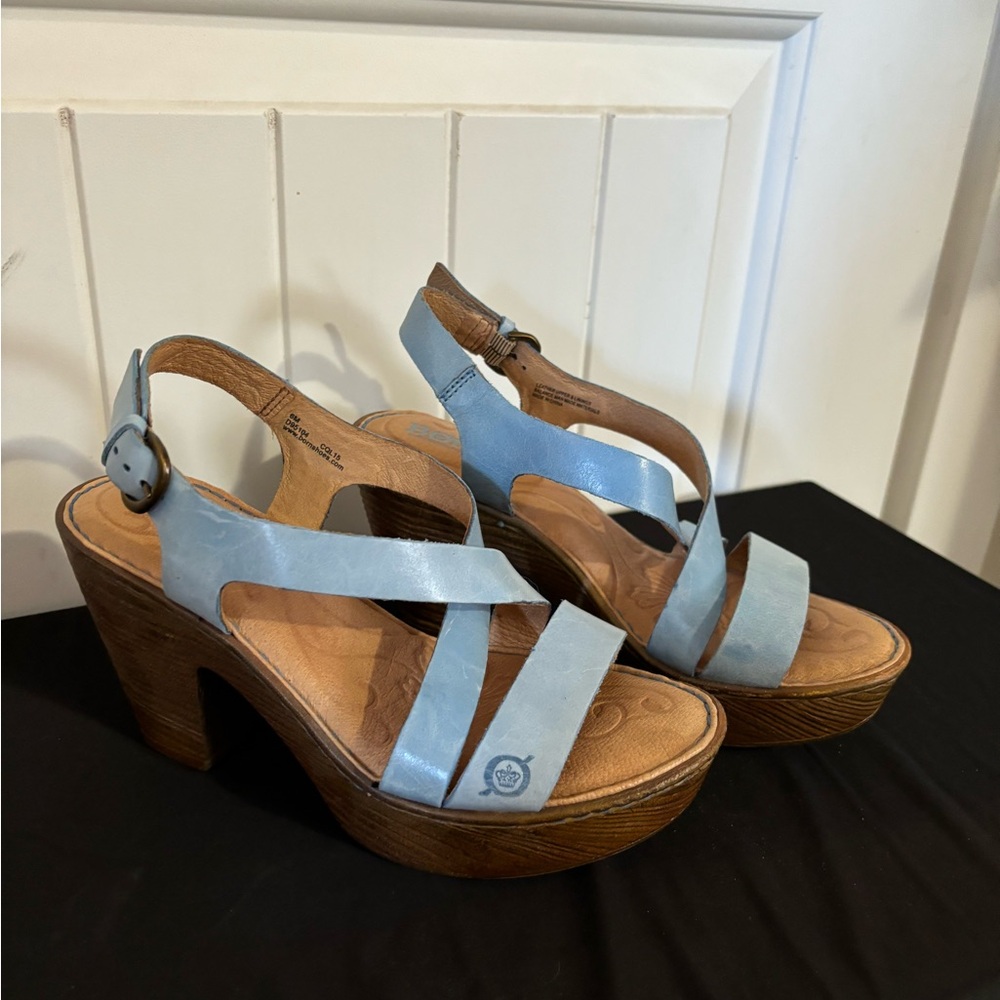 Born Pale Blue Leather Strappy Platform Sandals